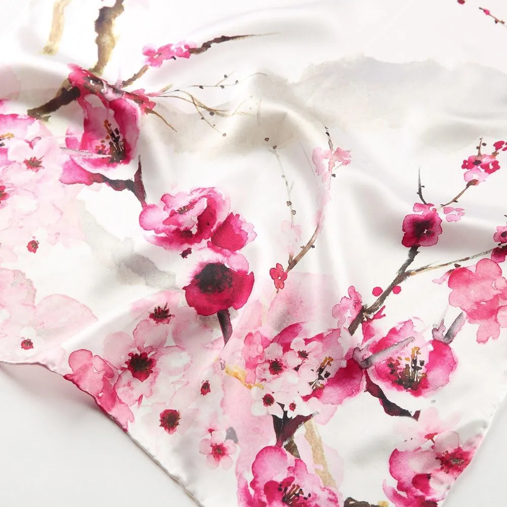 100% Mulberry Silk Scarfs for Women Floral Print Satin Long Scarf for Headscarf Hair Wraps Shawl with Gift Packed