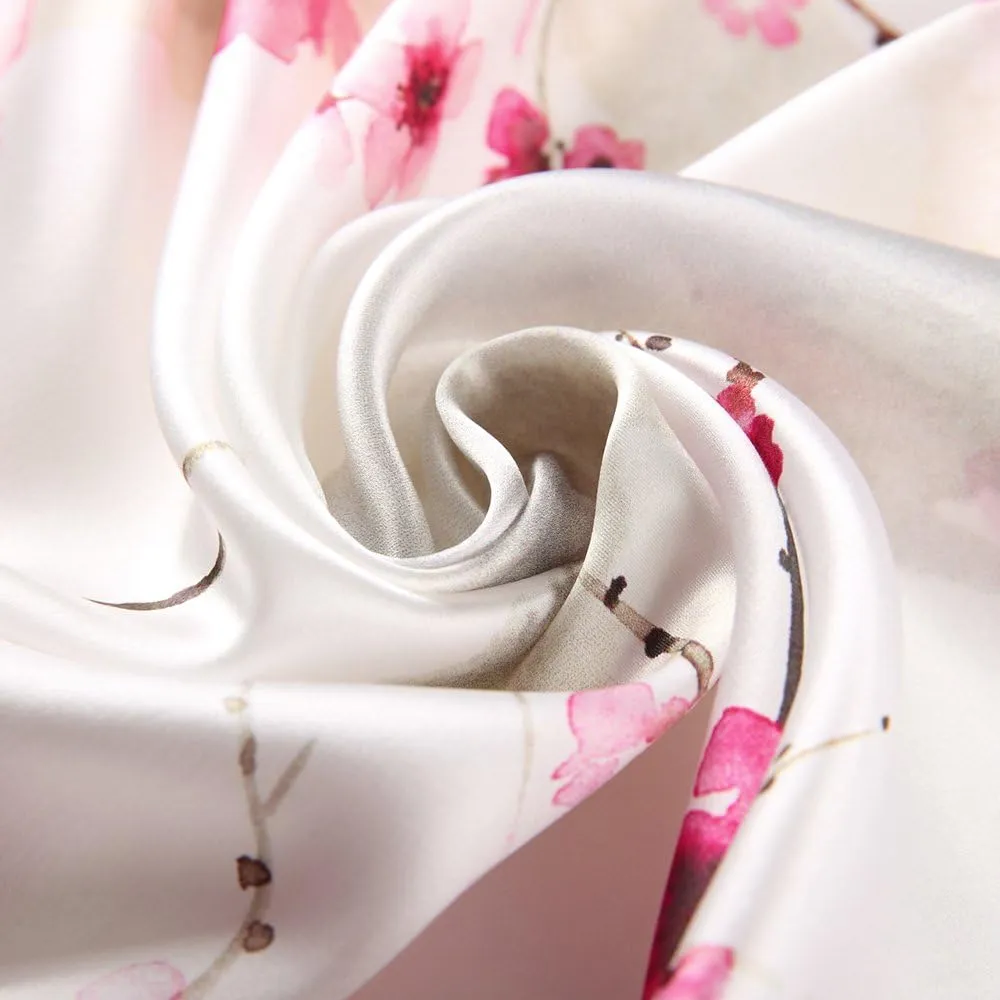 100% Mulberry Silk Scarfs for Women Floral Print Satin Long Scarf for Headscarf Hair Wraps Shawl with Gift Packed