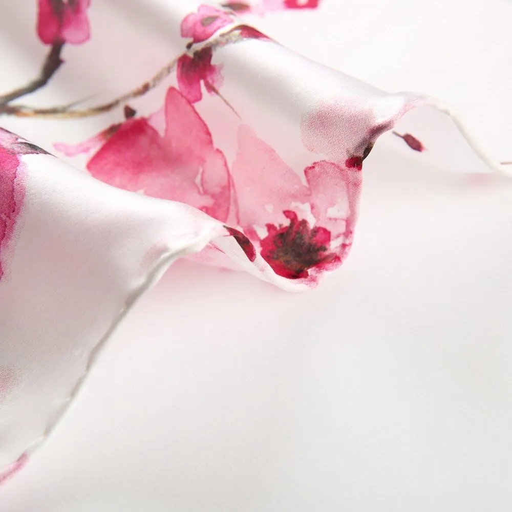 100% Mulberry Silk Scarfs for Women Floral Print Satin Long Scarf for Headscarf Hair Wraps Shawl with Gift Packed
