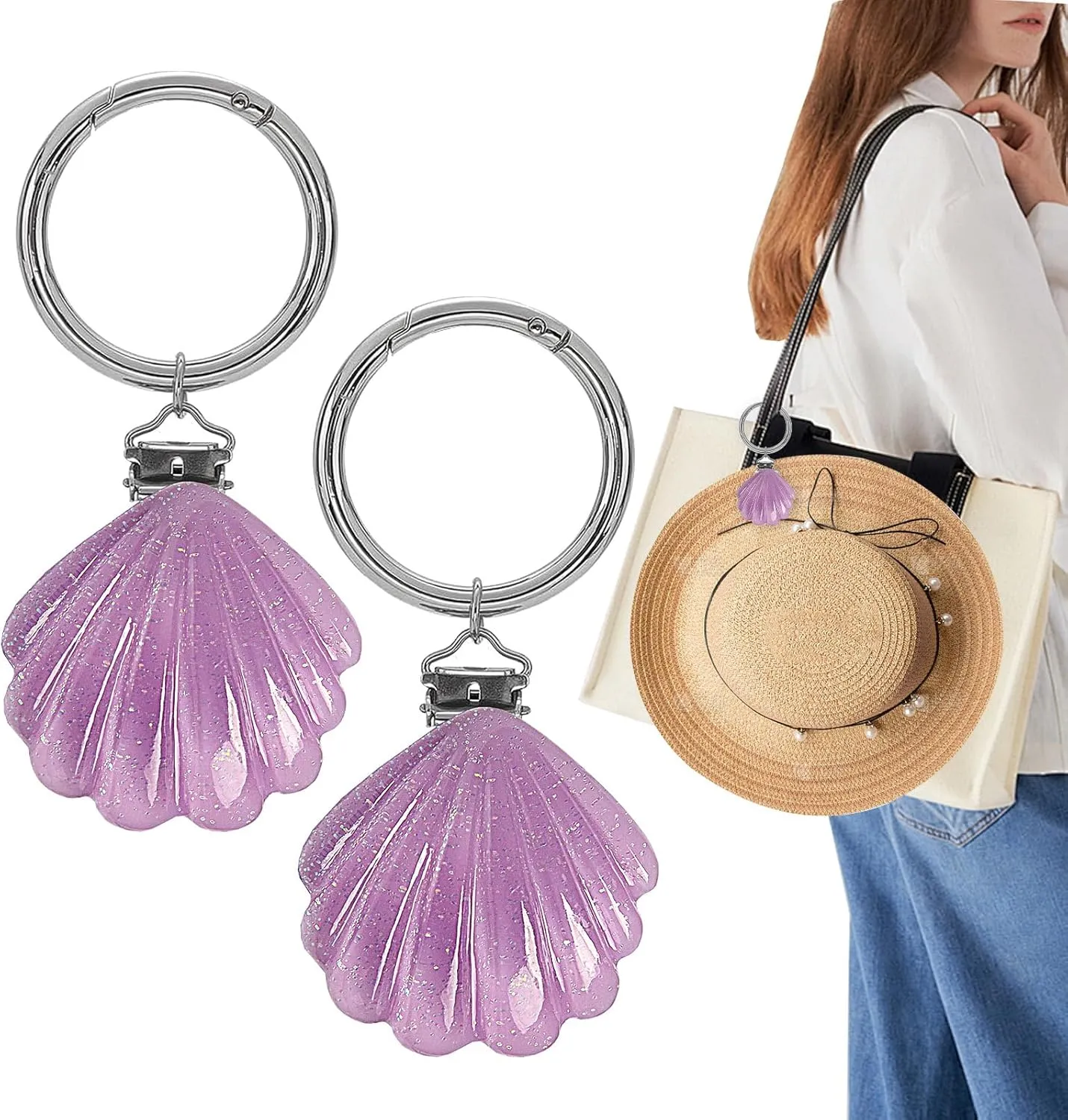 2Pcs Hat Clip for Travel - Hat Holder Clip Hanger for Travel on Bag, Seashell Car Beach Travel Accessory for Women
