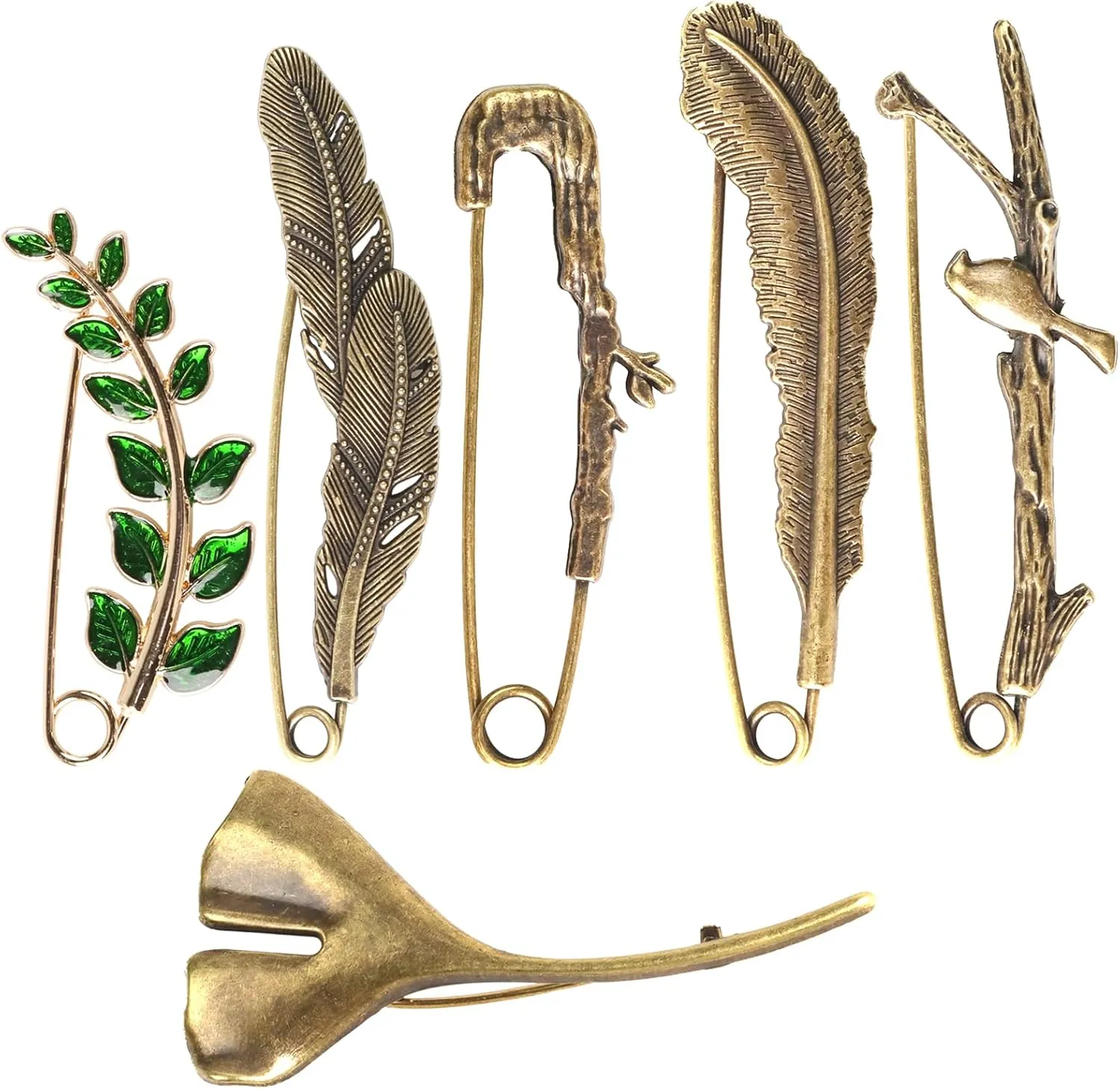 6 Pcs Extra Large Safety Pins 6 Styles Vintage Alloy Brooches Retro Safety Pins Vintage Brooches and Pins for Women Shawls Pins Heavy Duty Safety Pins for Sweaters Cloak Collars Scarf Blankets Crafts