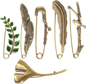 6 Pcs Extra Large Safety Pins 6 Styles Vintage Alloy Brooches Retro Safety Pins Vintage Brooches and Pins for Women Shawls Pins Heavy Duty Safety Pins for Sweaters Cloak Collars Scarf Blankets Crafts