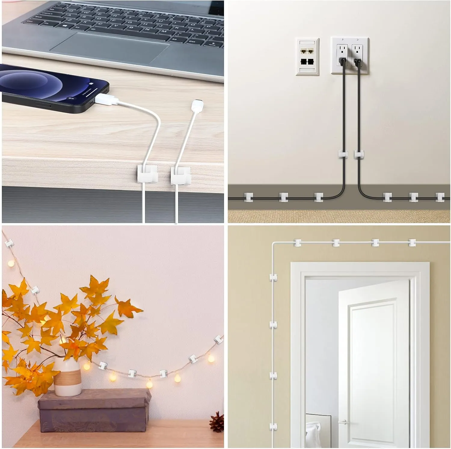 Adhesive Cable Clips Clear (45 PCS, Small), Upgraded Christmas Outdoor Light Clips, Wire Holder Cord Organizer for Cable Management Under Desk