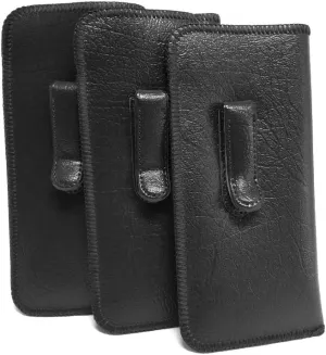 Calabria Soft Slip-In Glasses Case Pocket Belt Metal Clip Black (3 Pack) for Men/Women Synthetic Leather Felt Lining 6.5"x3"
