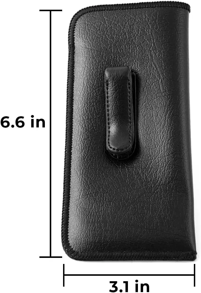 Calabria Soft Slip-In Glasses Case Pocket Belt Metal Clip Black (3 Pack) for Men/Women Synthetic Leather Felt Lining 6.5"x3"