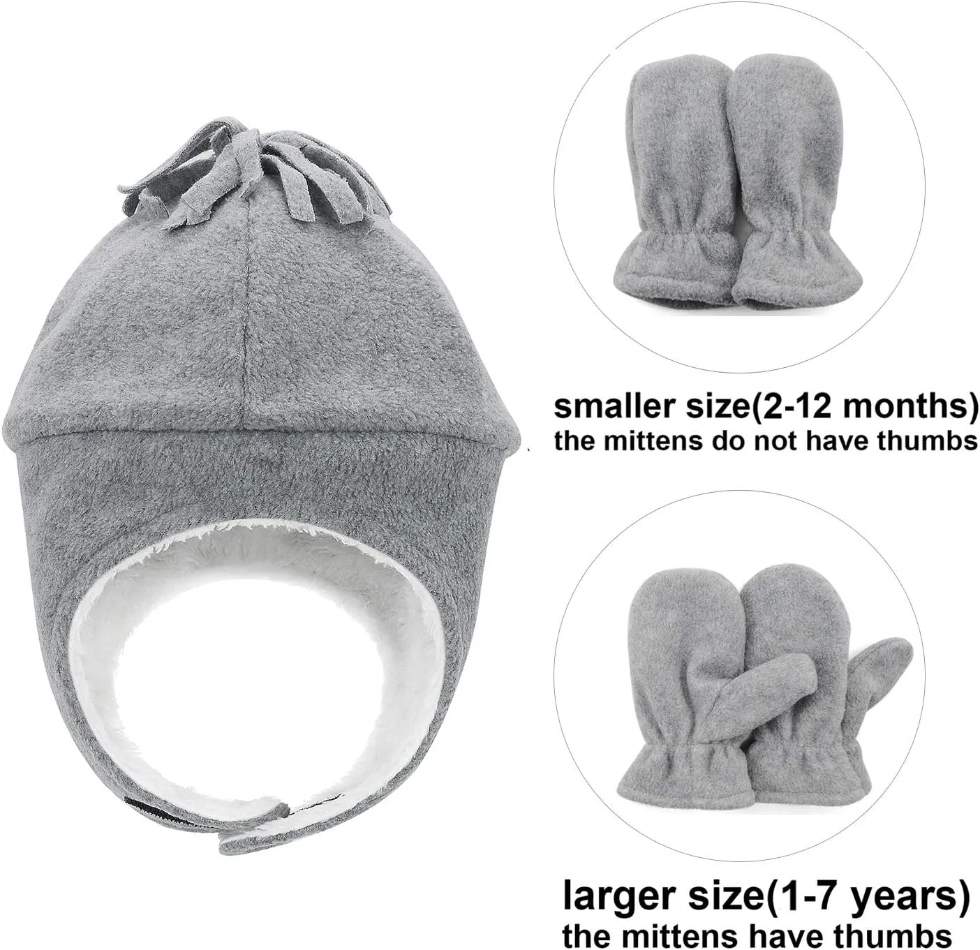 Century Star Baby Fleece Hat Warm Earflap Kids Caps Toddler Boys Winter Hat and Mitten Set