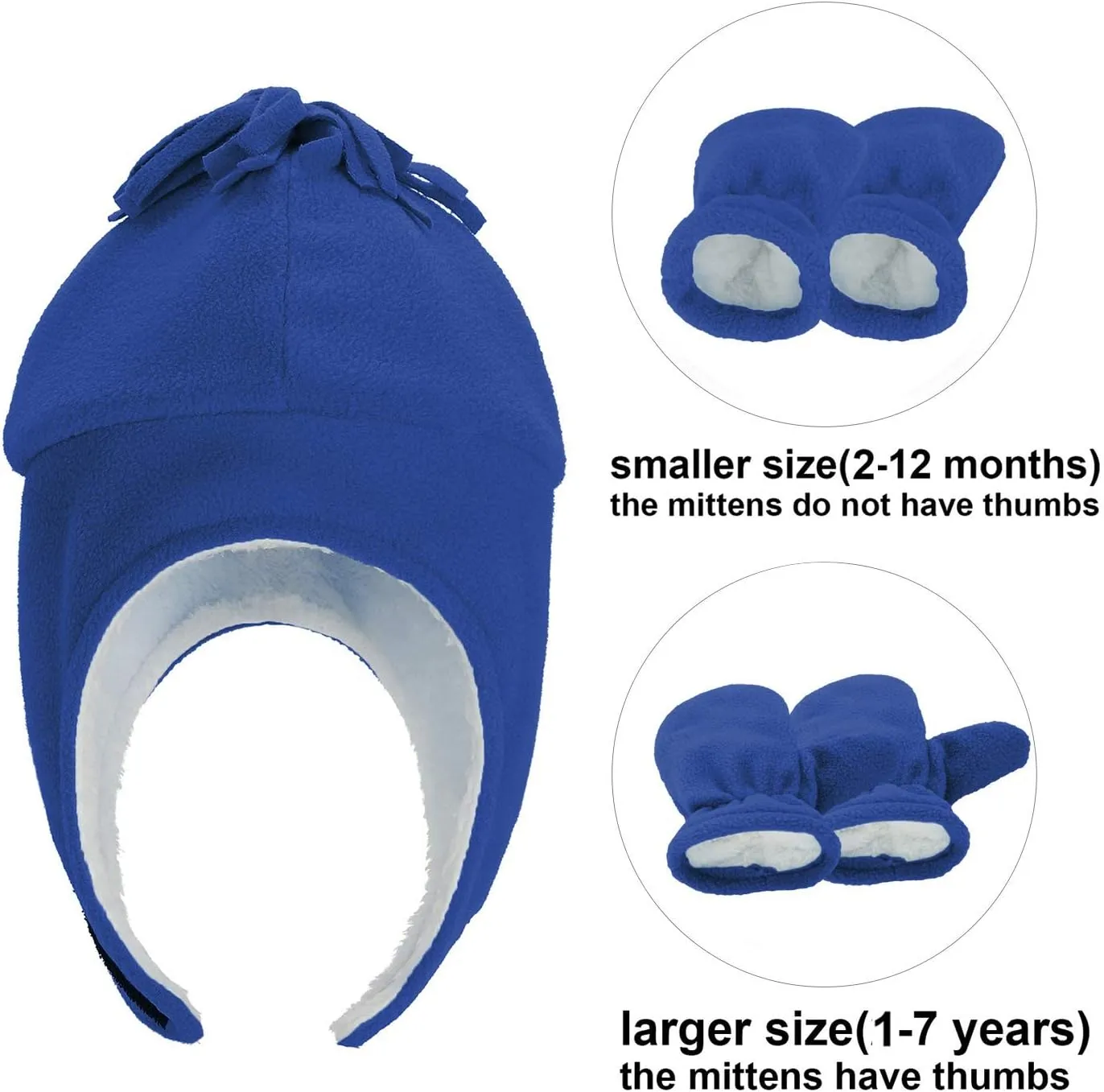 Century Star Baby Fleece Hat Warm Earflap Kids Caps Toddler Boys Winter Hat and Mitten Set
