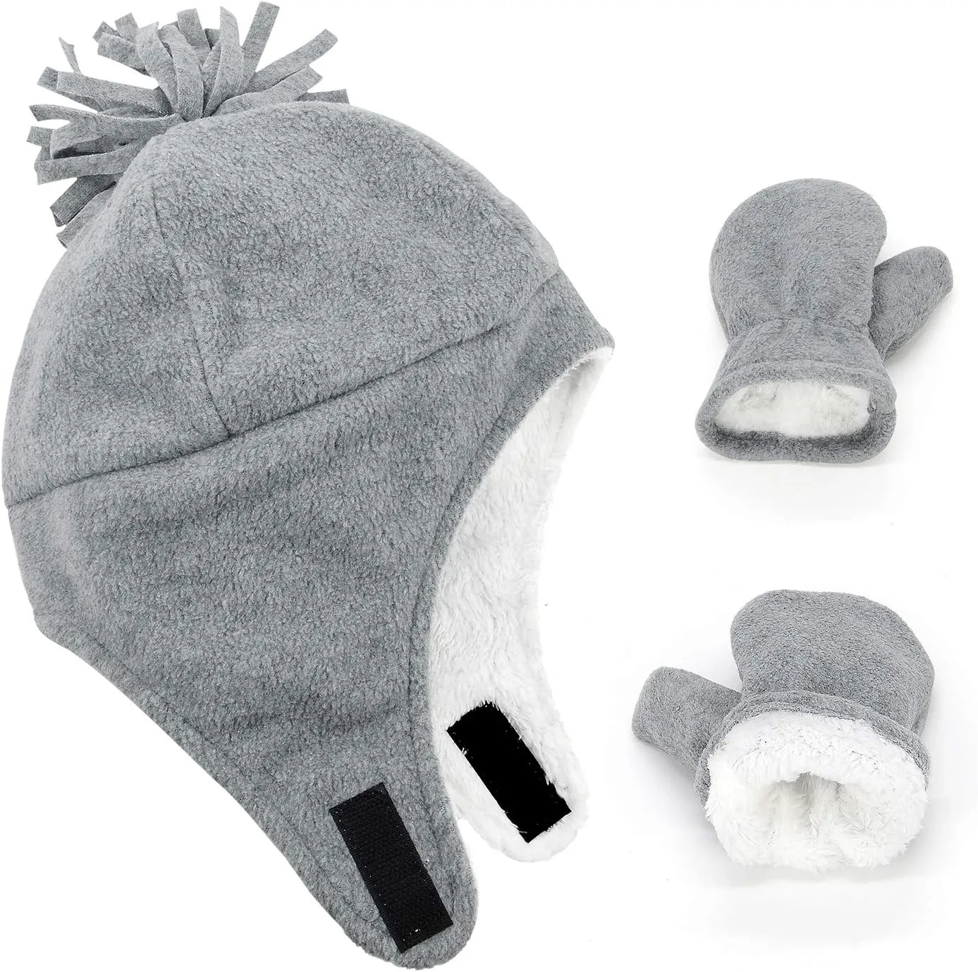 Century Star Baby Fleece Hat Warm Earflap Kids Caps Toddler Boys Winter Hat and Mitten Set