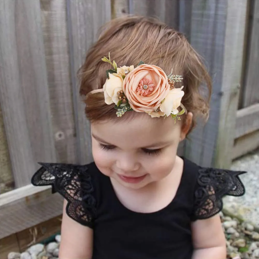 cherrboll 3pcs Baby Girl Flower Headbands, Super Soft & Stretchy Nylon Floral Hairbands for Newborn Toddler