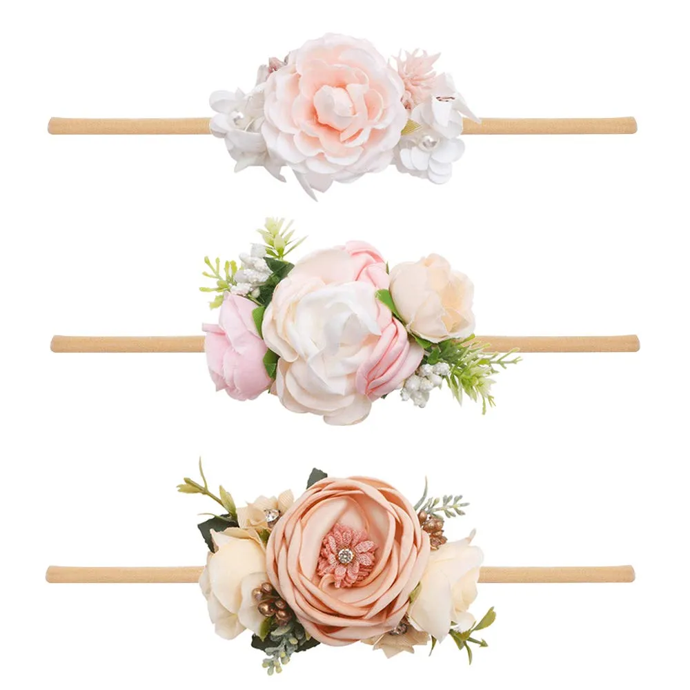 cherrboll 3pcs Baby Girl Flower Headbands, Super Soft & Stretchy Nylon Floral Hairbands for Newborn Toddler