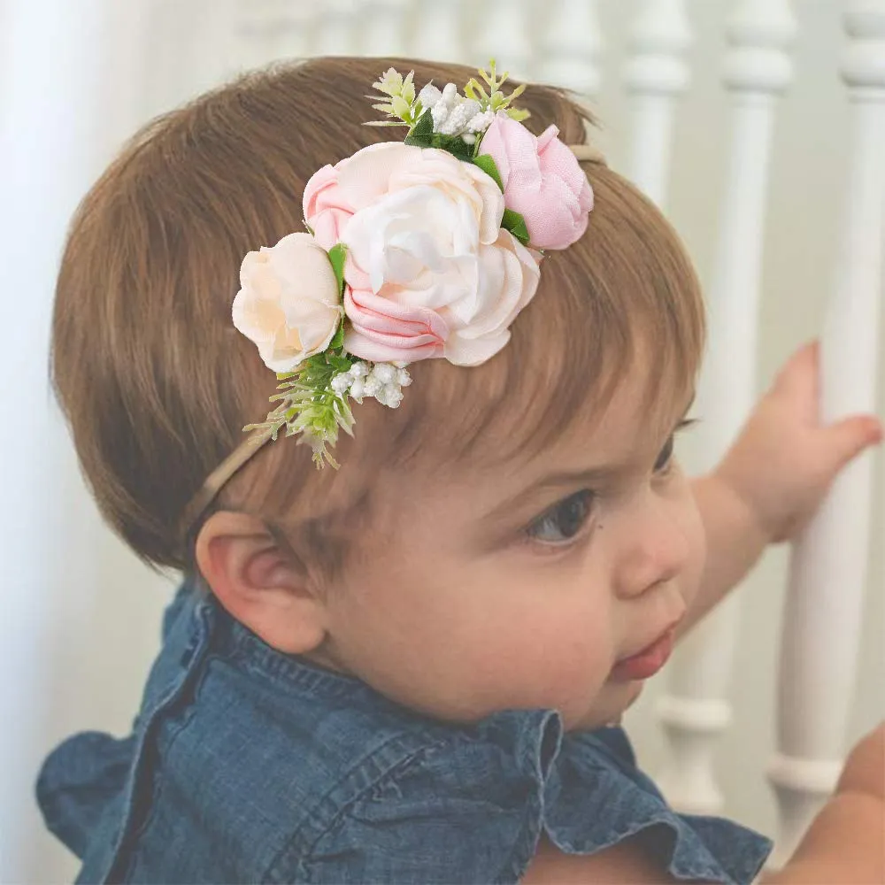 cherrboll 3pcs Baby Girl Flower Headbands, Super Soft & Stretchy Nylon Floral Hairbands for Newborn Toddler
