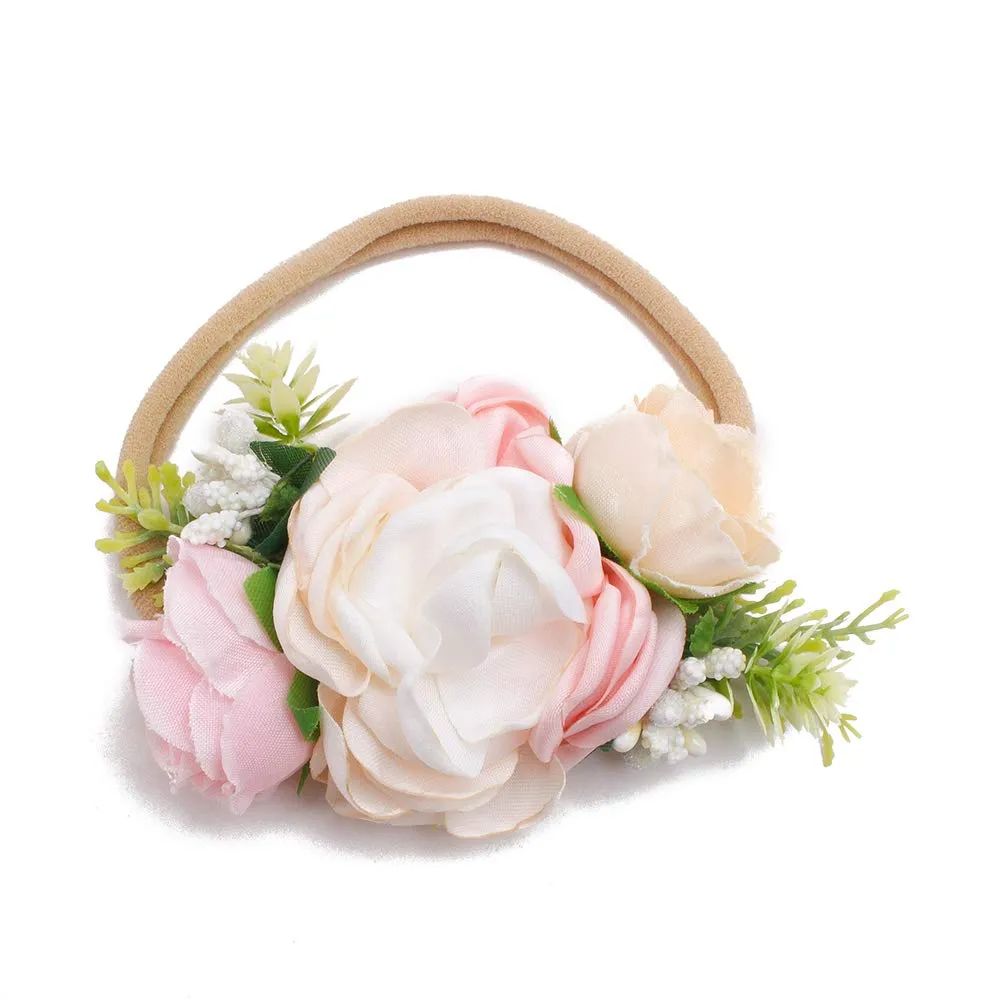 cherrboll 3pcs Baby Girl Flower Headbands, Super Soft & Stretchy Nylon Floral Hairbands for Newborn Toddler