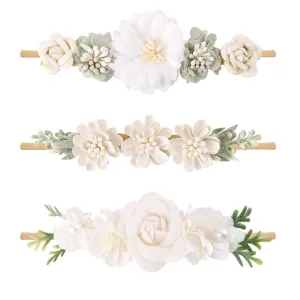 cherrboll 3pcs Baby Girl Flower Headbands, Super Soft & Stretchy Nylon Floral Hairbands for Newborn Toddler