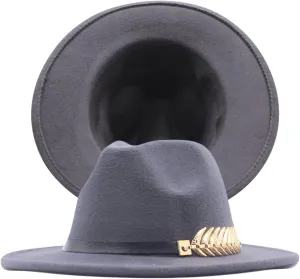 Classic Floppy Panama Hat with Metal Belt Buckle Men's Dress Hats Women's Fashion Lady Retro Wide Brim Fedora Hat