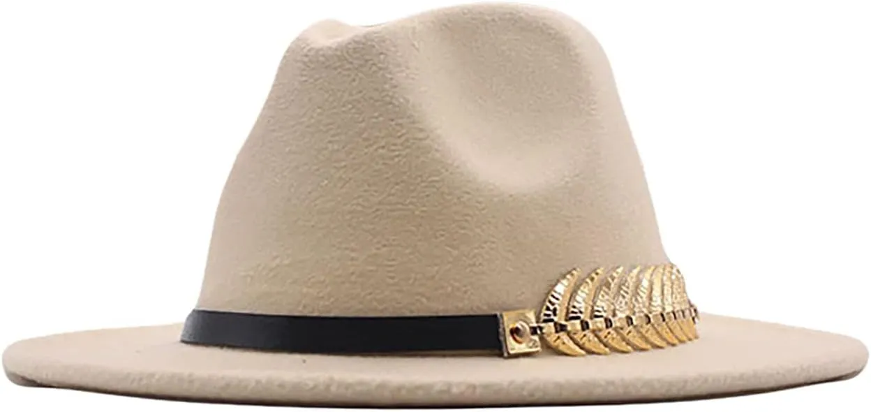 Classic Floppy Panama Hat with Metal Belt Buckle Men's Dress Hats Women's Fashion Lady Retro Wide Brim Fedora Hat