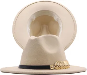 Classic Floppy Panama Hat with Metal Belt Buckle Men's Dress Hats Women's Fashion Lady Retro Wide Brim Fedora Hat