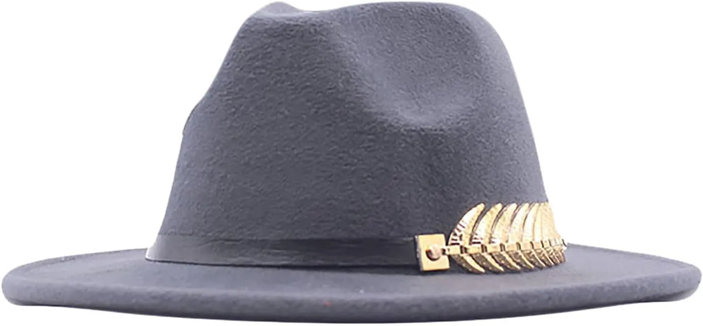 Classic Floppy Panama Hat with Metal Belt Buckle Men's Dress Hats Women's Fashion Lady Retro Wide Brim Fedora Hat