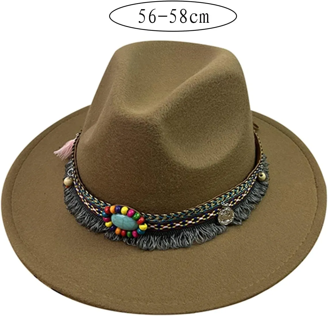Cowboy Hat for Women Men Felt Fedora Western Wide Brim Tassel Belt Cowgirl Decorative Bands Hats