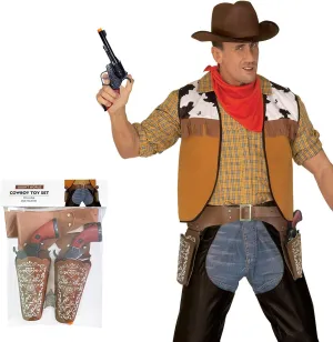 Cowboy Toys Gun and Western Holster Set for Adults, Toy Revolver and Adjustable Belt Halloween Costume Accessory for Men and Women Novelty Gifts for Birthday Christmas