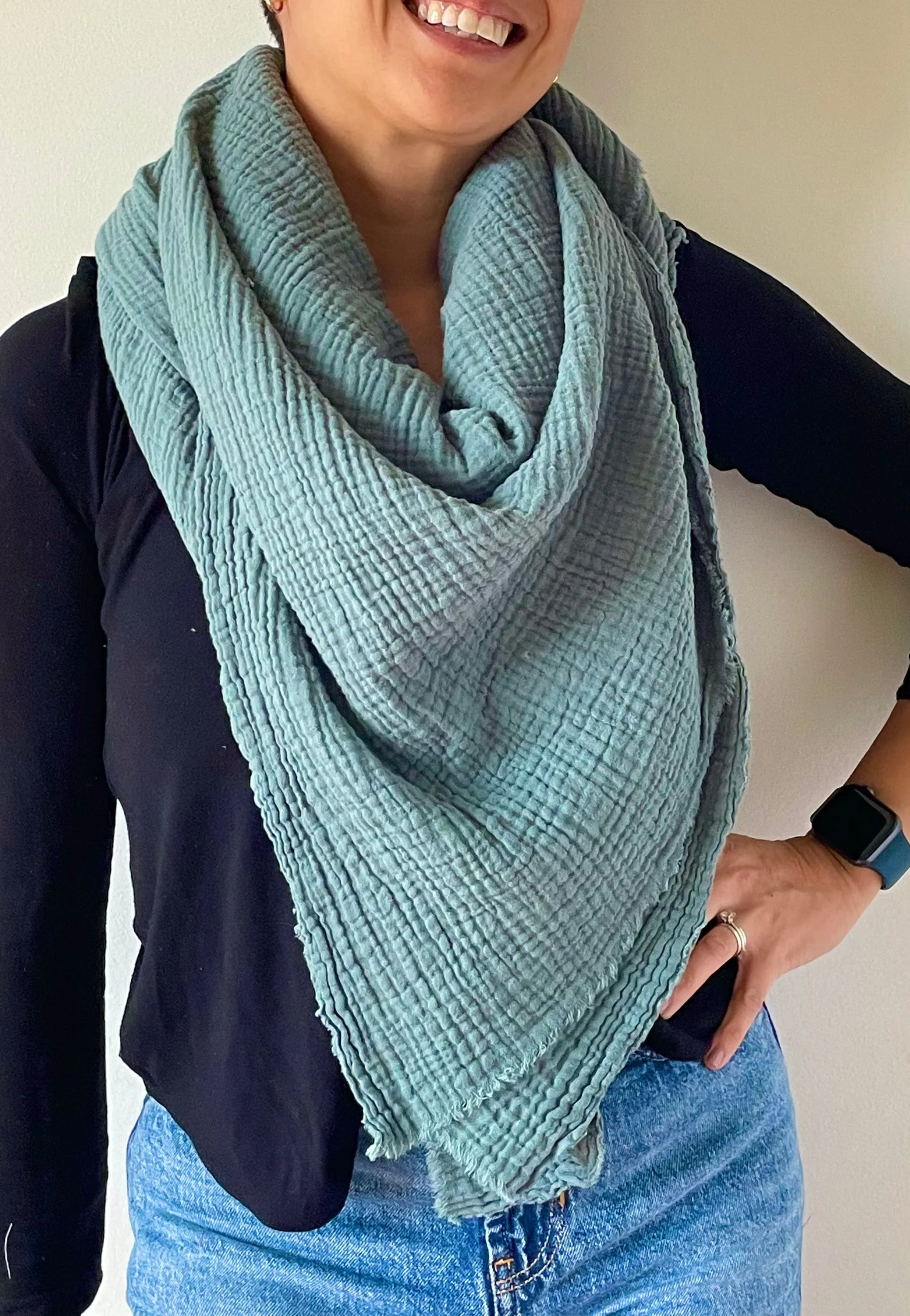 Dusty Green Gauze Blanket Scarf