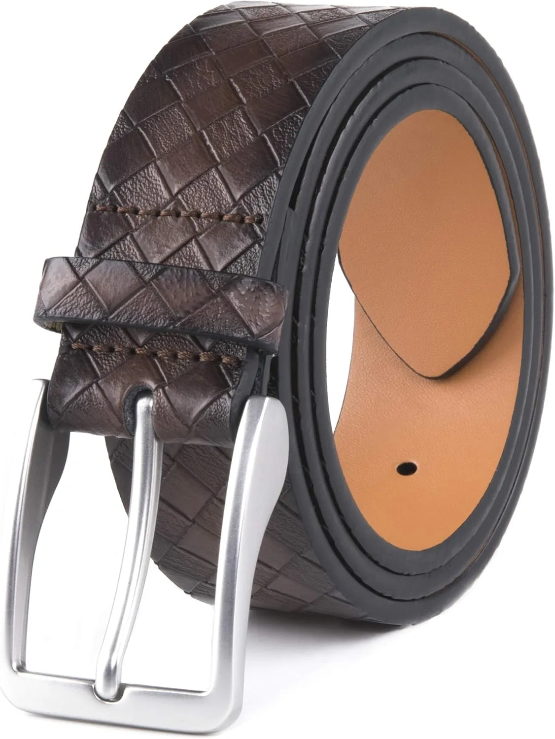 Fabio Valenti Men's Casual Jean Leather Belt 1 1/2 Wide 4MM Thick Alloy Prong Buckle Work Dress Belt for Men