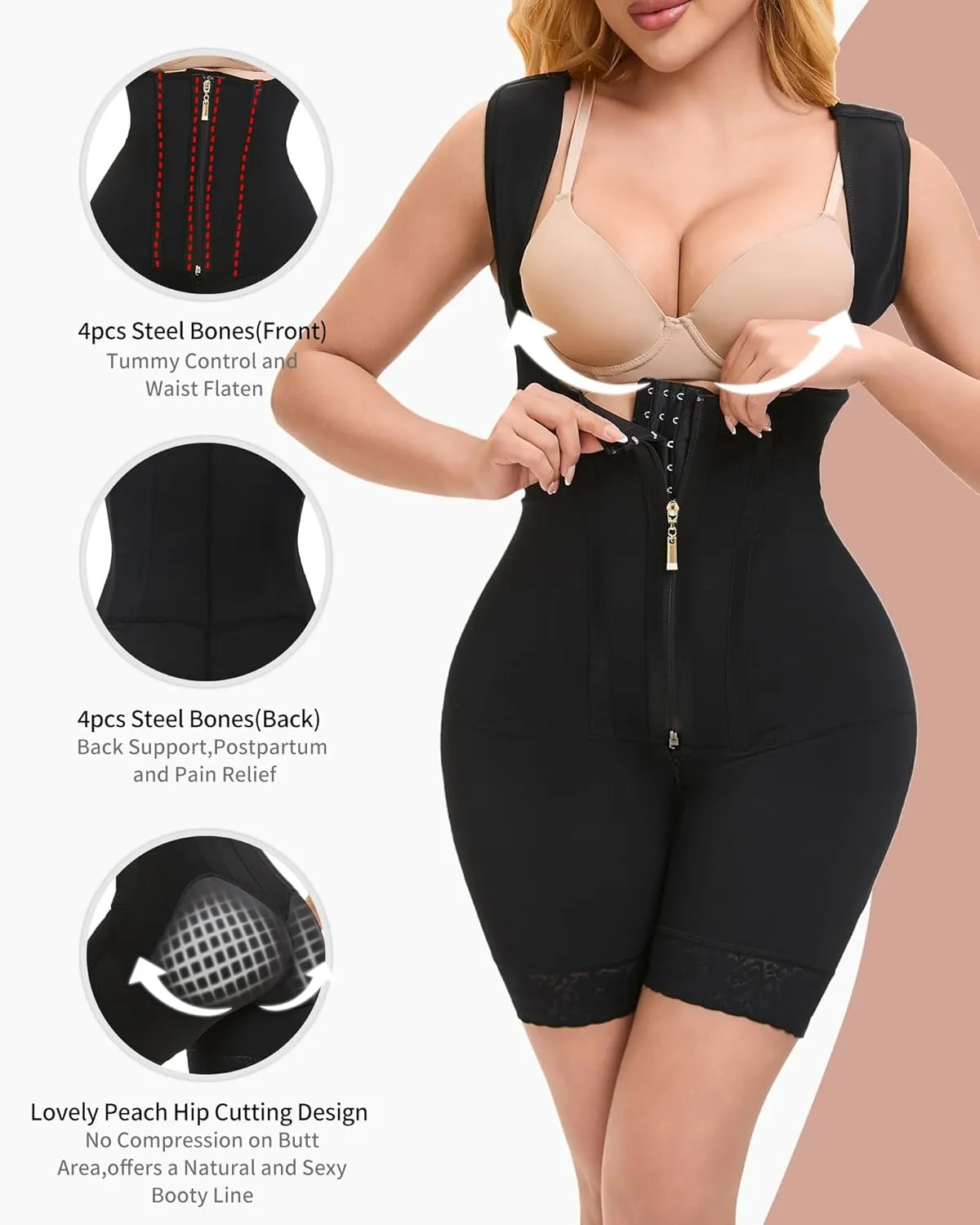 Fajas Colombianas Moldeadoras Shapewear Tummy Control Faja Body Shaper Postpartum Butt Lifter with Zipper Crotch