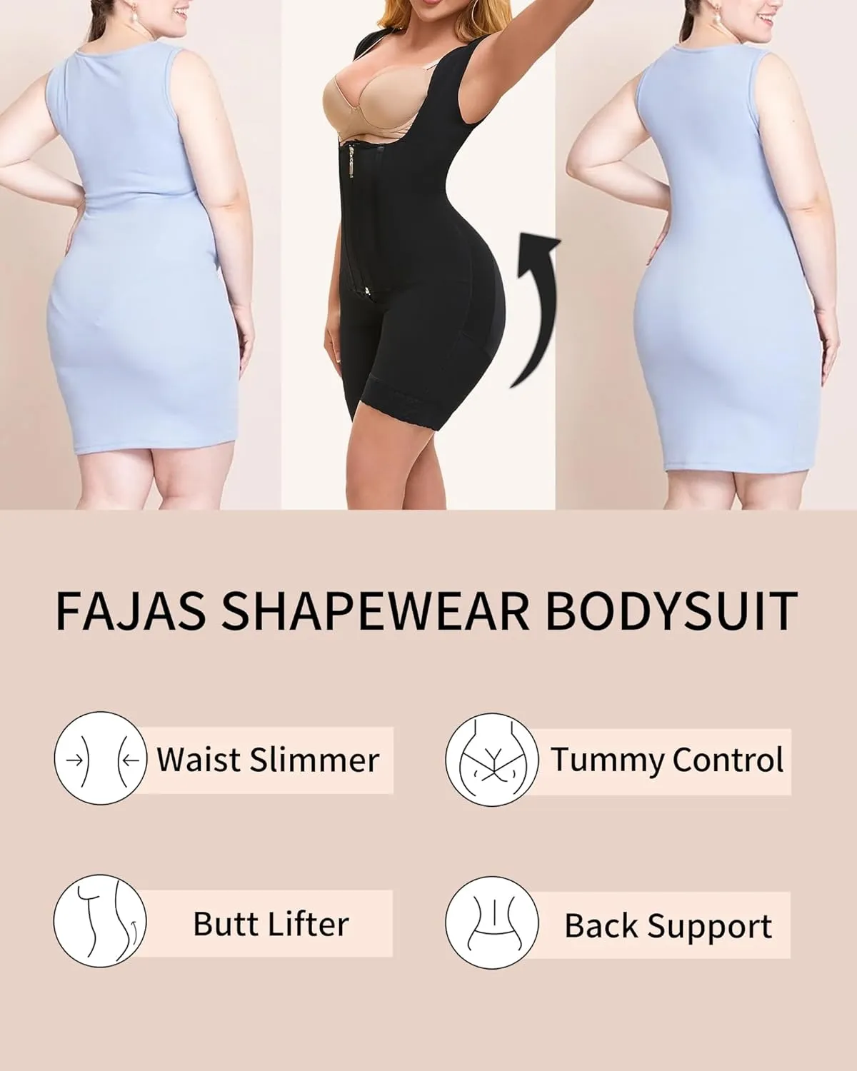 Fajas Colombianas Moldeadoras Shapewear Tummy Control Faja Body Shaper Postpartum Butt Lifter with Zipper Crotch