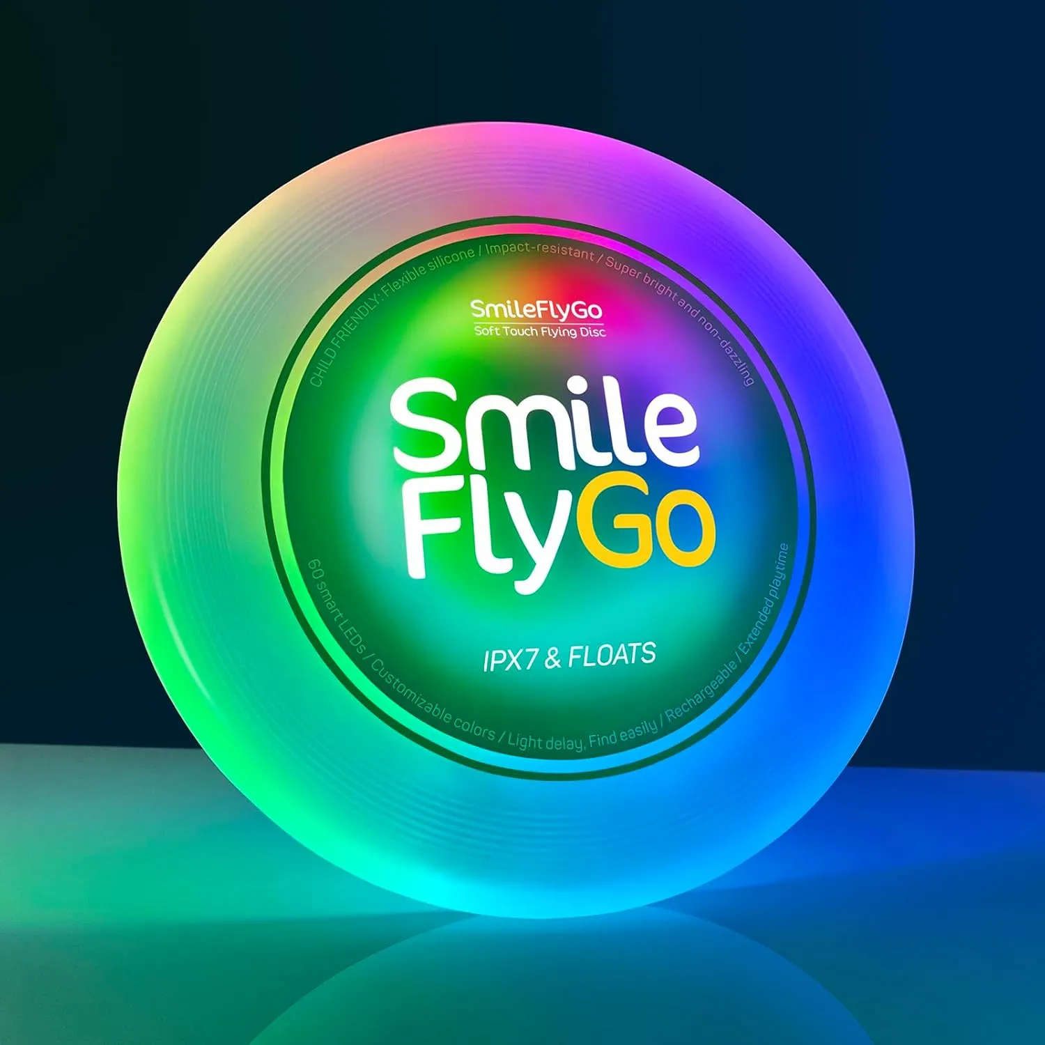 Flying Disc, 16 Million Color RGB 60 LEDs, Bright Dynamic Lighting, Soft Silicone, IPX7 Waterproof & Floatable, Top Pick for Pool, Beach Games, Ideal Toy Gift for Boys/Girls/Teens/Kids,138g