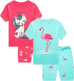 Girls Cotton Pajamas Short Sleeve Pjs Toddler Summer Sleepwear Sets