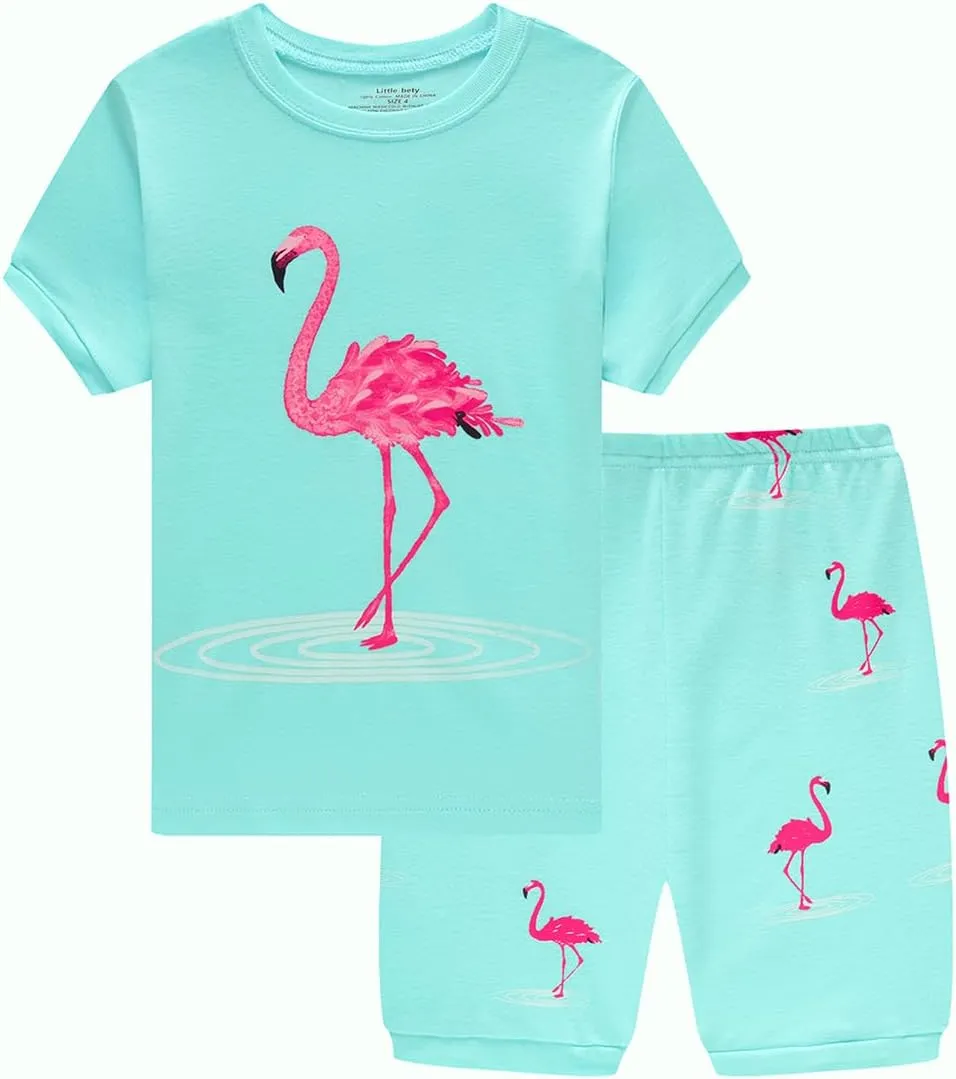 Girls Cotton Pajamas Short Sleeve Pjs Toddler Summer Sleepwear Sets