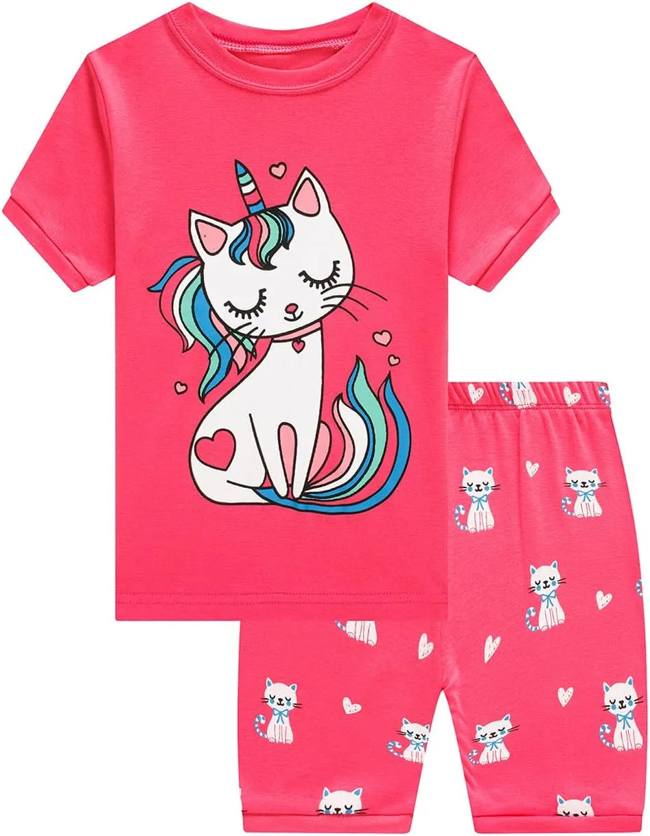 Girls Cotton Pajamas Short Sleeve Pjs Toddler Summer Sleepwear Sets