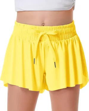 Girls Flowy Shorts Butterfly Shorts for Kids with Pocket 2-in-1 Athletic Shorts Running Shorts for Girls