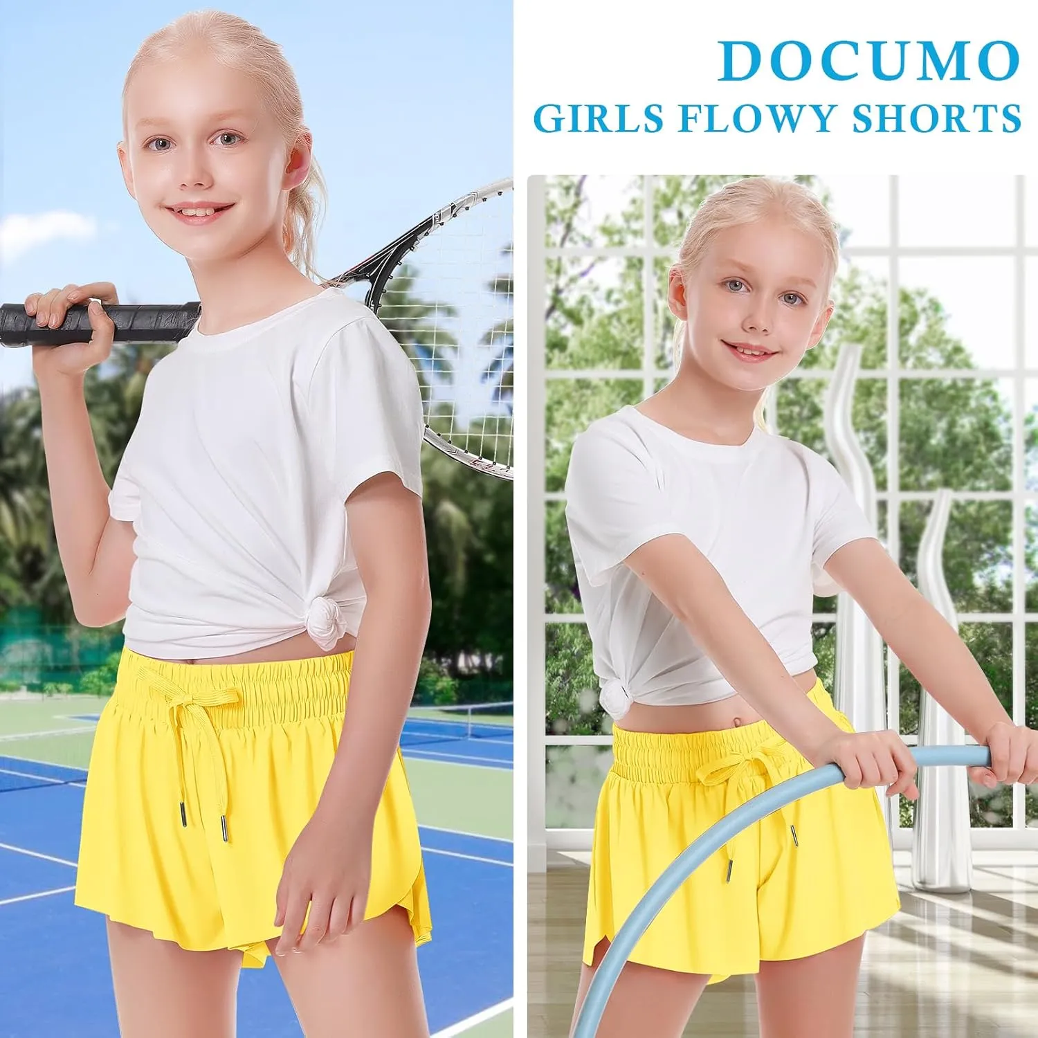 Girls Flowy Shorts Butterfly Shorts for Kids with Pocket 2-in-1 Athletic Shorts Running Shorts for Girls