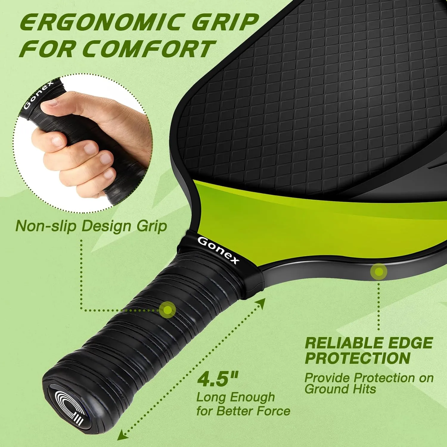 Gonex Pickleball Paddles, USAPA Approved Graphite Pickleball Rackets with Comfort Grip, Carbon Fiber Pickleball Set of 2/4 Paddles with 4 Balls, Portable Carry Bag