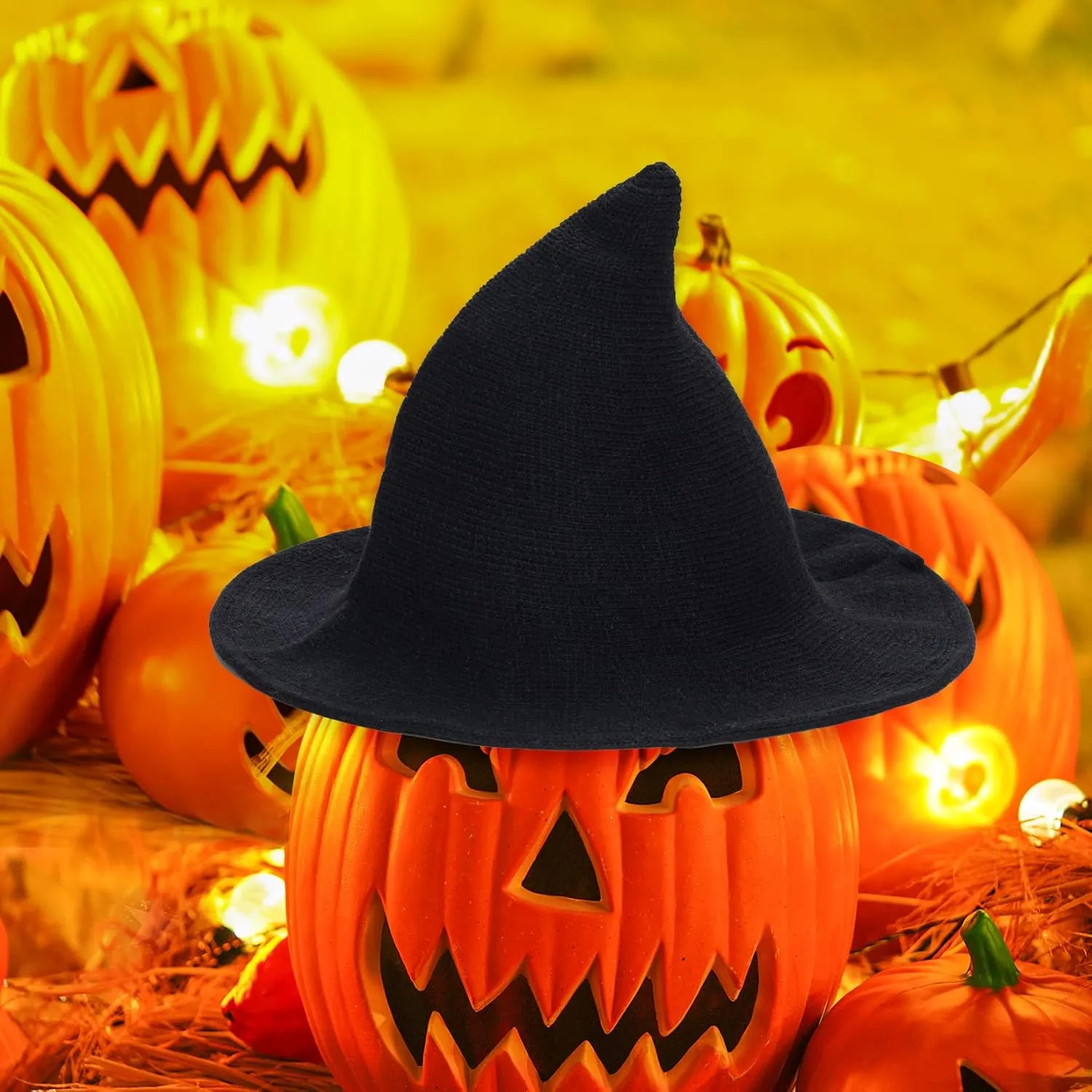 Halloween Hat Wool Knitted Cap for Witch Women Party Decor Masquerade Cosplay Costume Accessory Christmas Birthday
