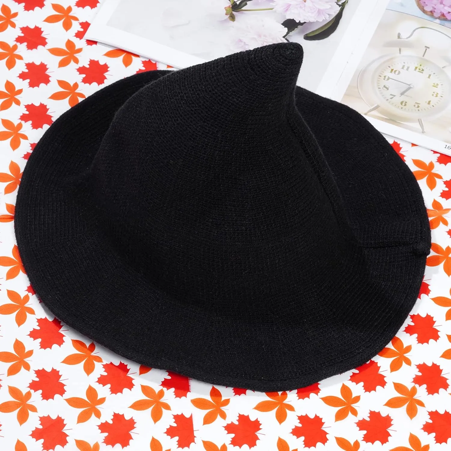Halloween Hat Wool Knitted Cap for Witch Women Party Decor Masquerade Cosplay Costume Accessory Christmas Birthday