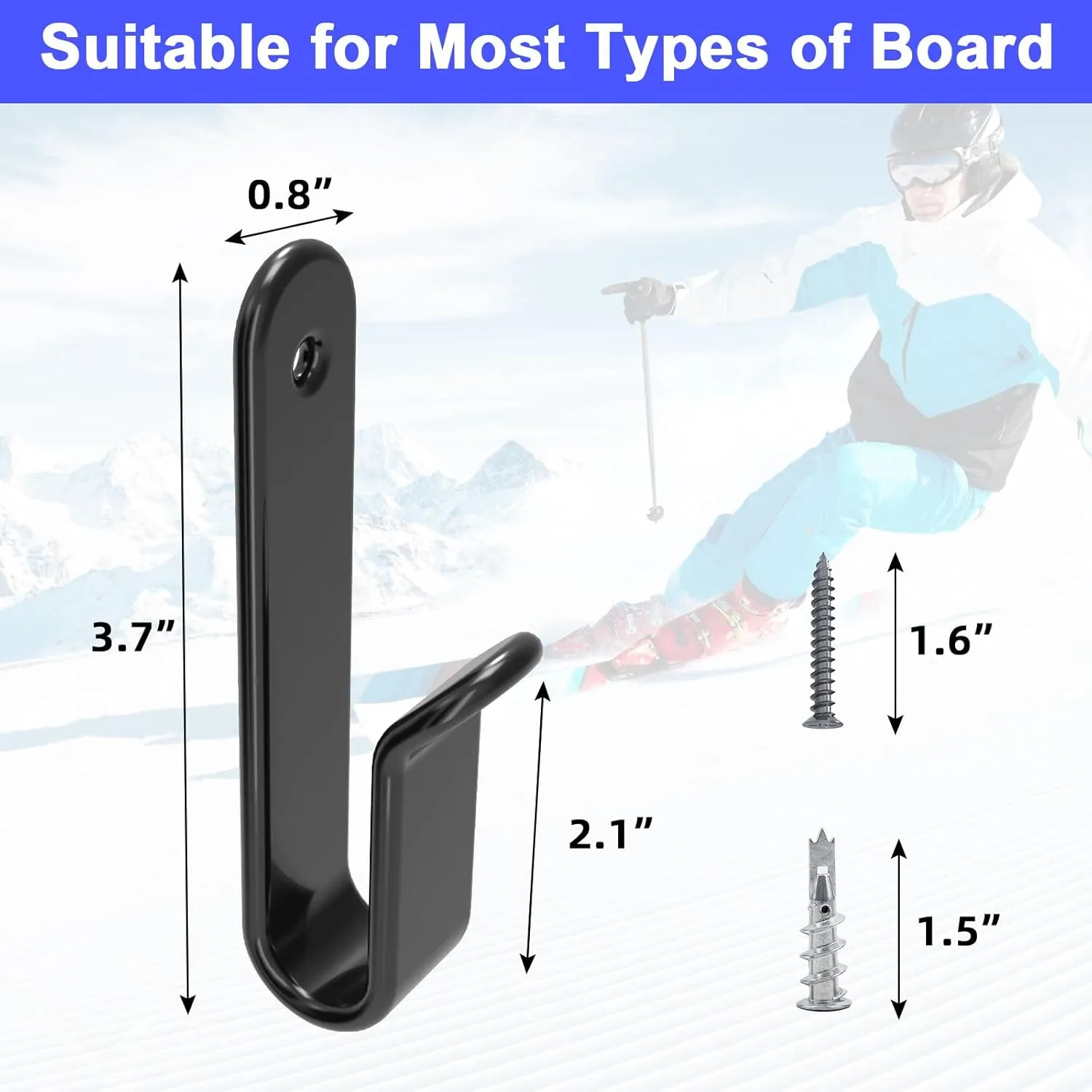 Horizontal Snowboard Wall Mount Clips - Snowboard Wall Rack Storage and Display for Room, Garage