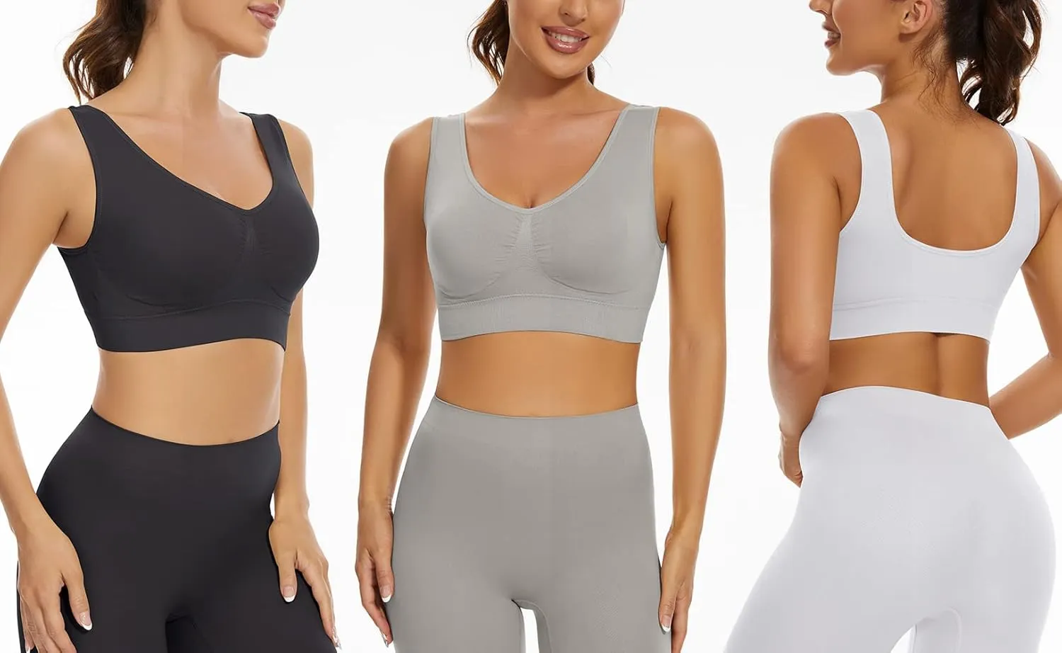 Lemef 3-Pack Seamless Sports Bra Wirefree Yoga Bra with Removable Pads for Women