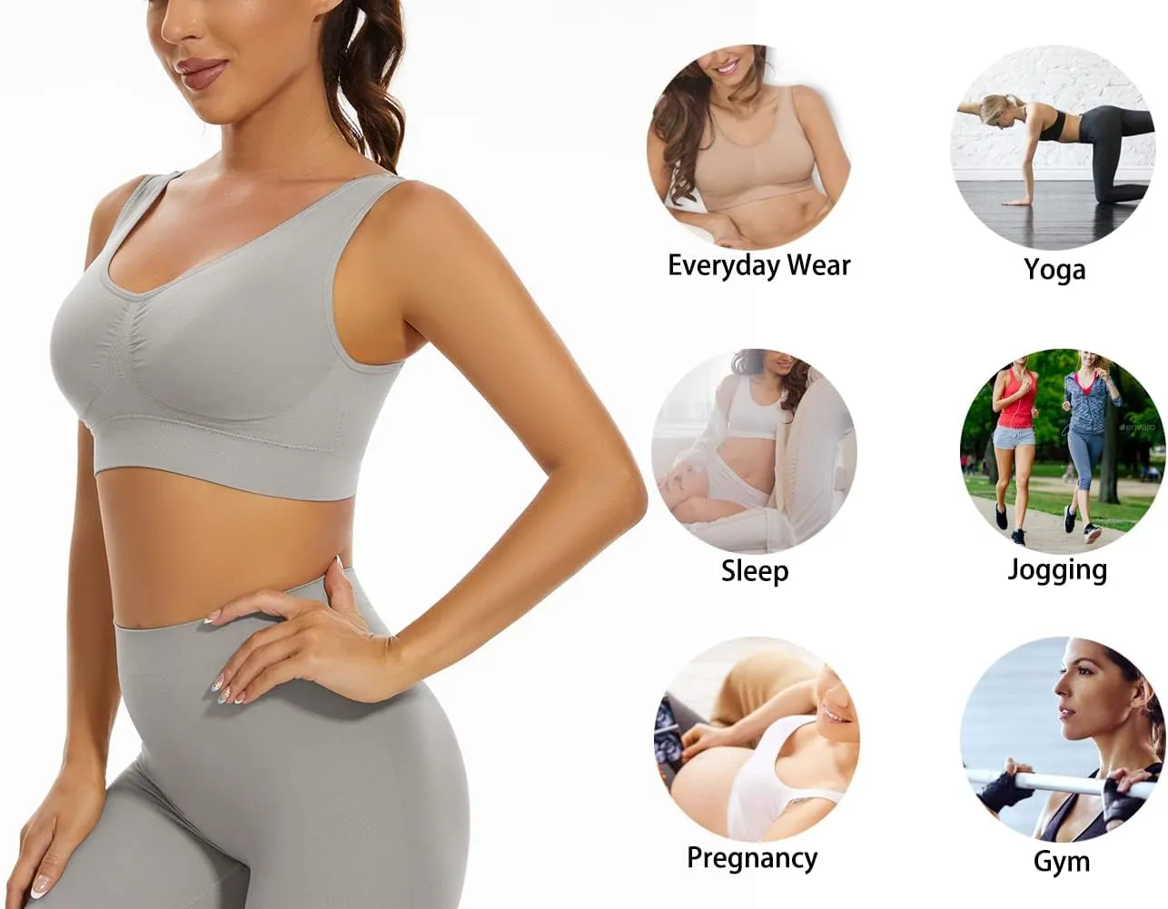 Lemef 3-Pack Seamless Sports Bra Wirefree Yoga Bra with Removable Pads for Women