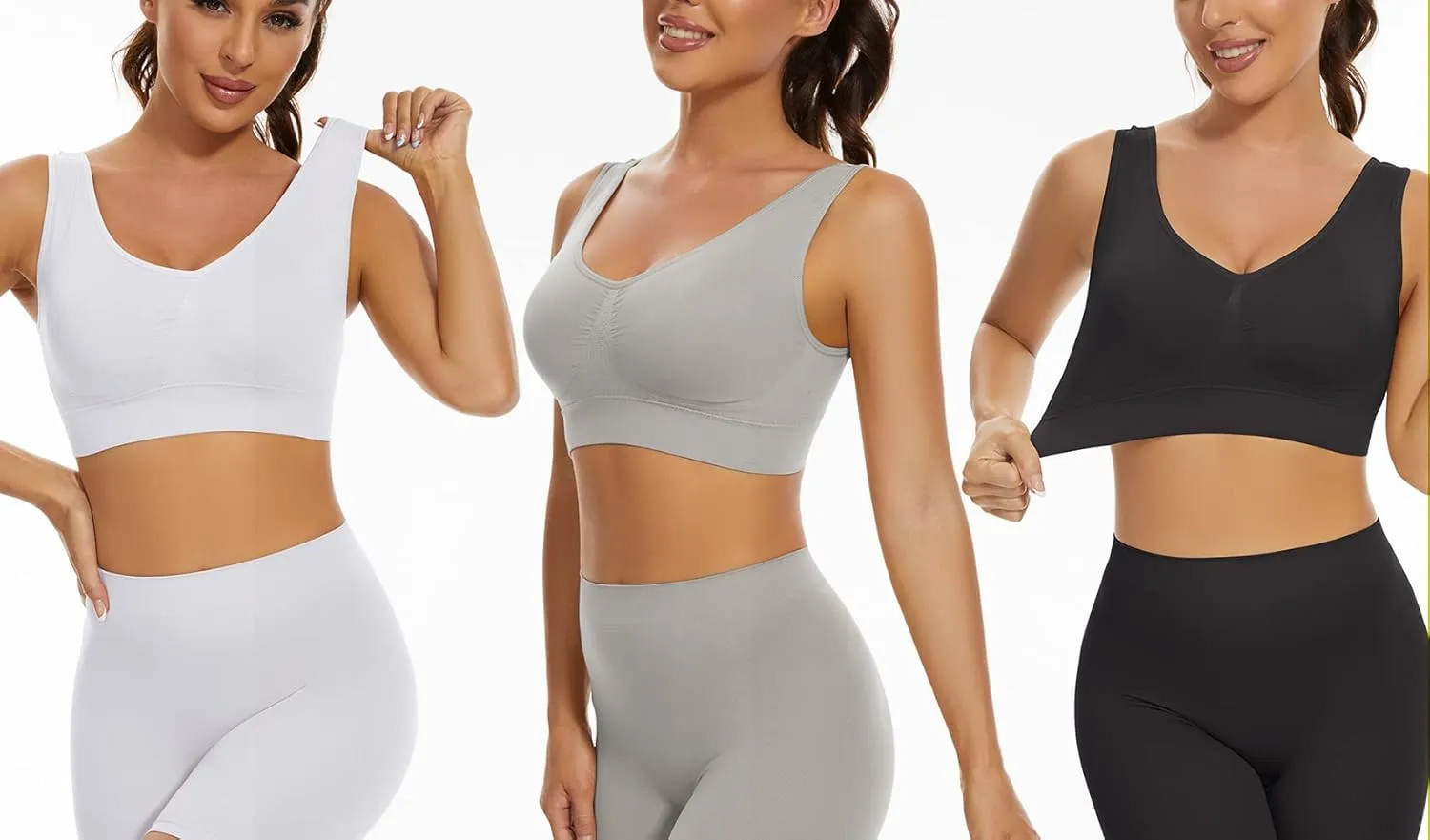 Lemef 3-Pack Seamless Sports Bra Wirefree Yoga Bra with Removable Pads for Women