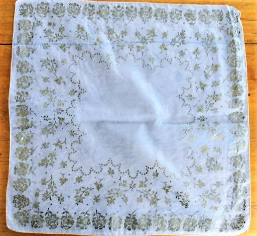 LOVELY 50s Bridal Blue Hanky Hankie Handkerchief Collectible Hankies