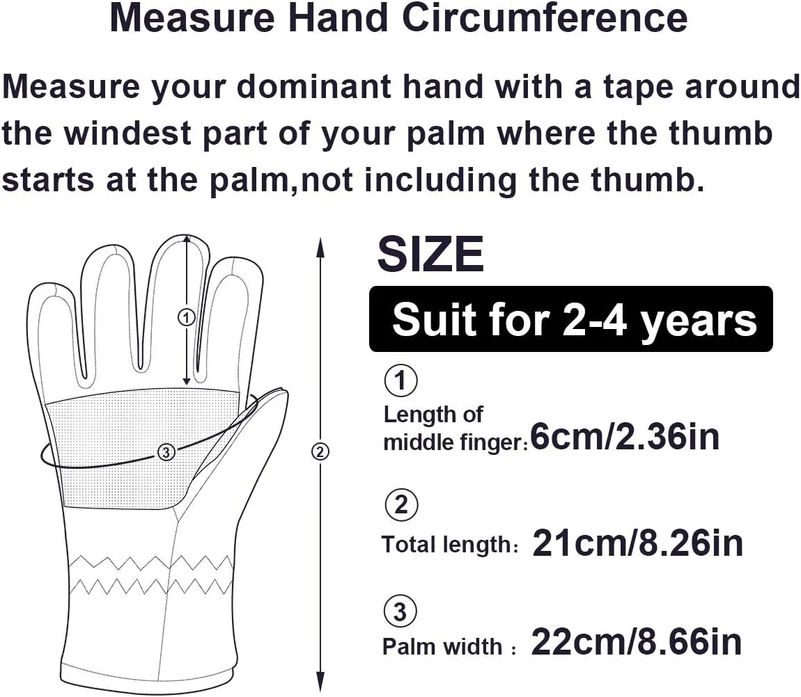 Lovely Ski Gloves Winter Outdoor Snow Warm Mitten for Kids Boys and Girls (1-4 years)