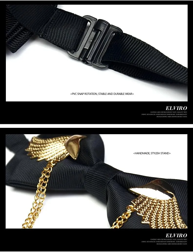 Men's Adjustable Metal Golden Wings Two Layer Neck Bowtie Bow Tie