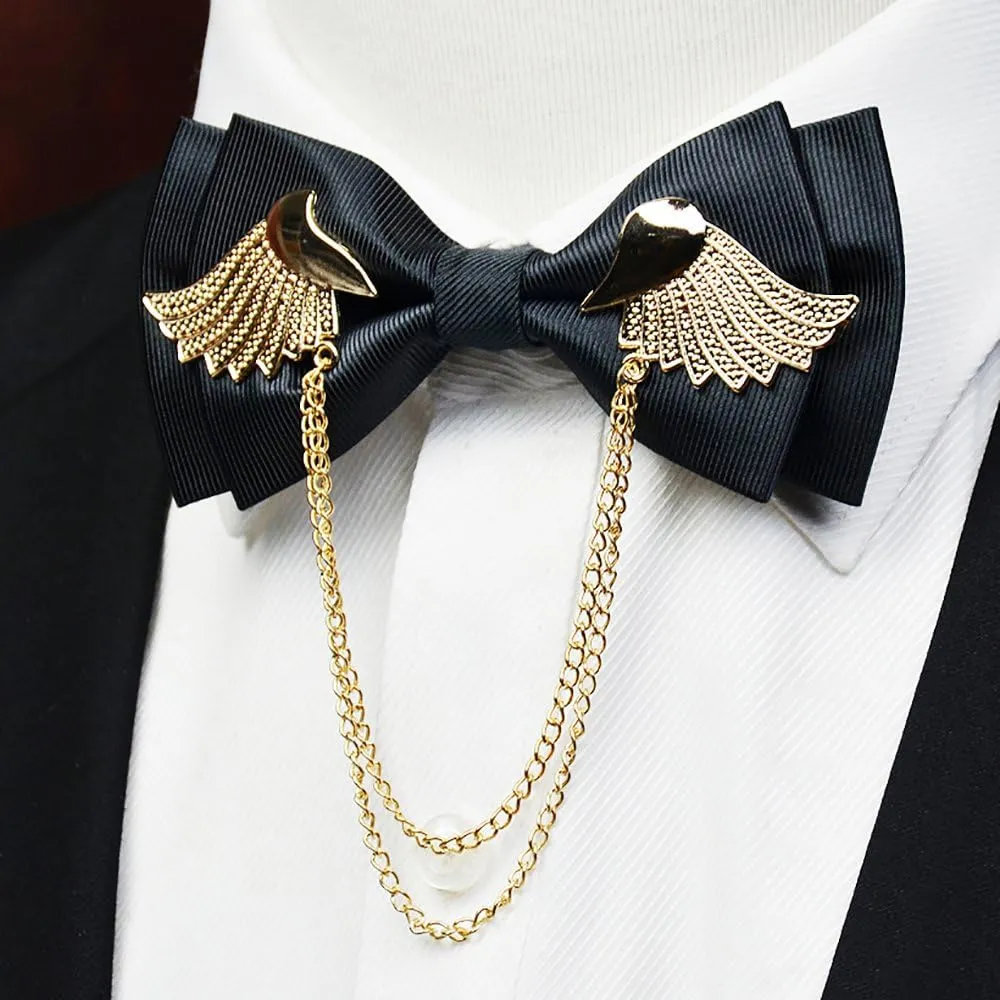 Men's Adjustable Metal Golden Wings Two Layer Neck Bowtie Bow Tie