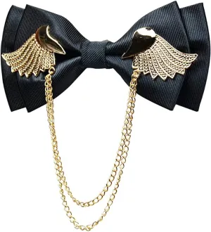 Men's Adjustable Metal Golden Wings Two Layer Neck Bowtie Bow Tie