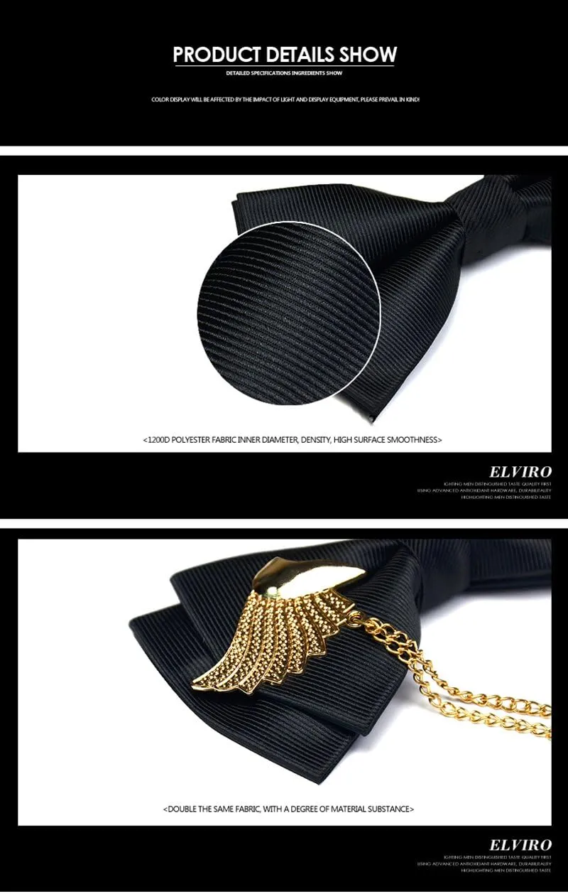Men's Adjustable Metal Golden Wings Two Layer Neck Bowtie Bow Tie
