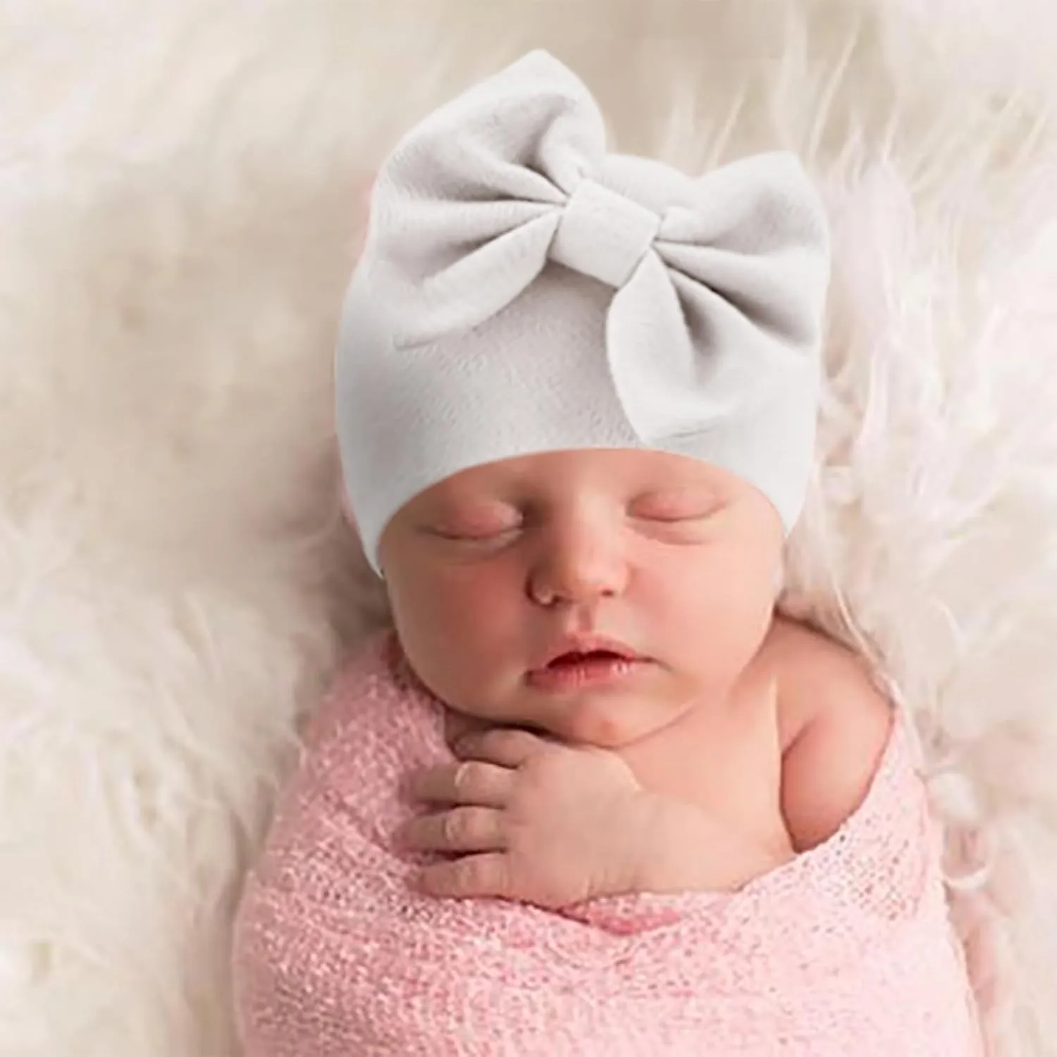 Newborn Baby Hats and Mittens Set Infant Bow Beanie Cap Toddler Gloves Newborn Hospital Hats for Baby Boy Girl 0-6 Months
