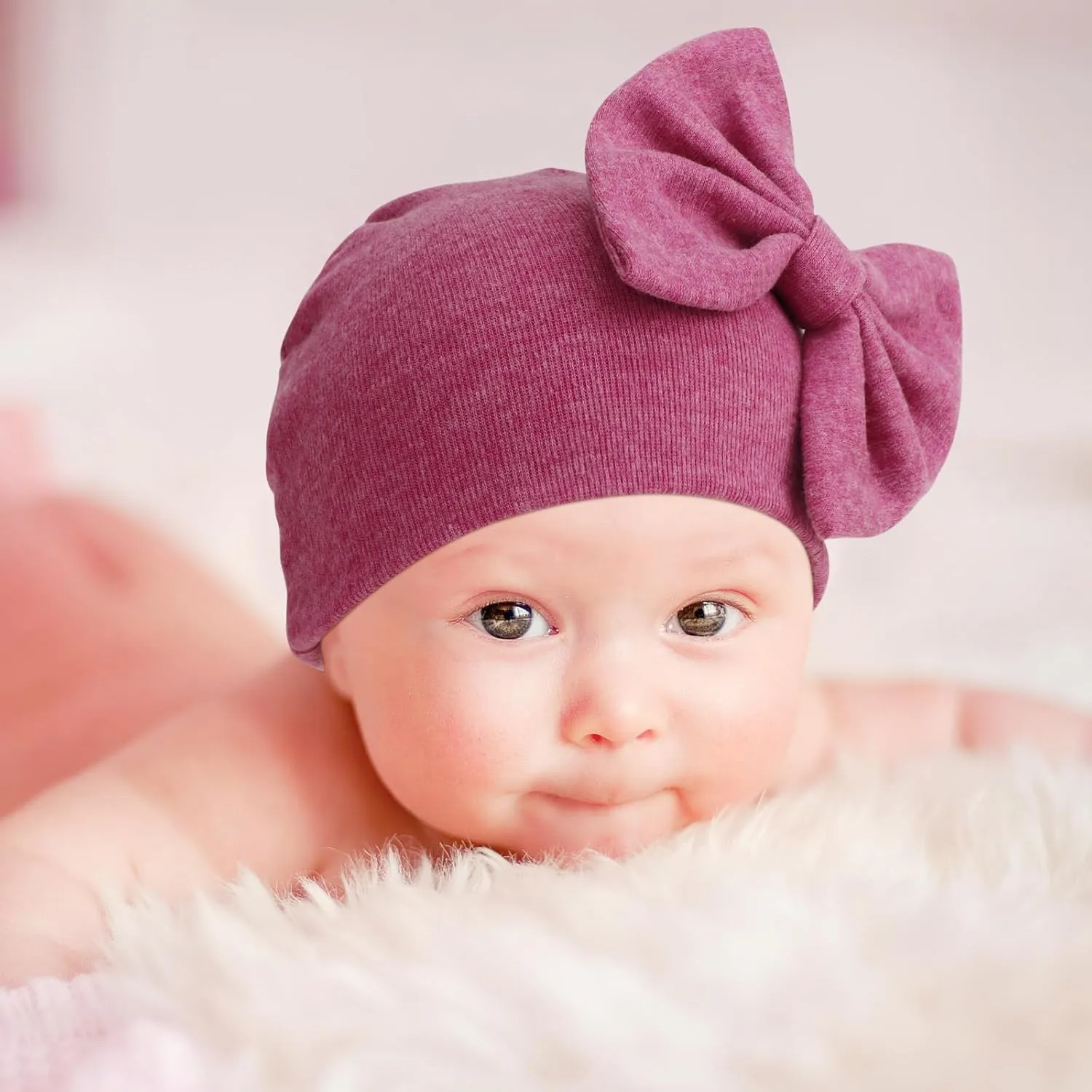 Newborn Baby Hats and Mittens Set Infant Bow Beanie Cap Toddler Gloves Newborn Hospital Hats for Baby Boy Girl 0-6 Months