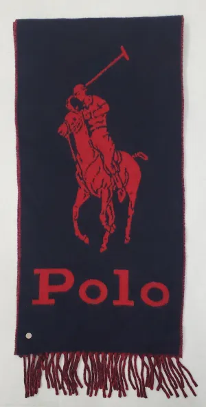 NWOT Polo Ralph Lauren Navy/Red Wool Blend Big Pony Scarf