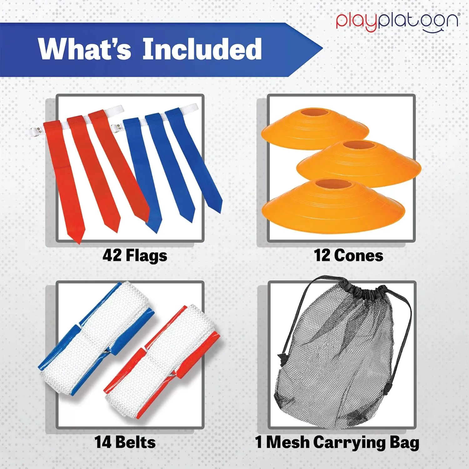 Play Platoon 14 Player Flag Football Set - 14 Football Belts & Cones, 42 Flags